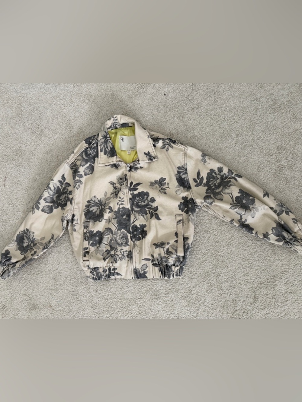 Pilcro Floral Bomber Jacket in Cream and Black
